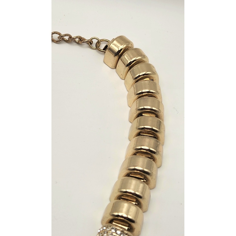 Cache Gold Tone Rhinestone Ribbed Statement Collar Necklace 18 Inch - Picture 6 of 16